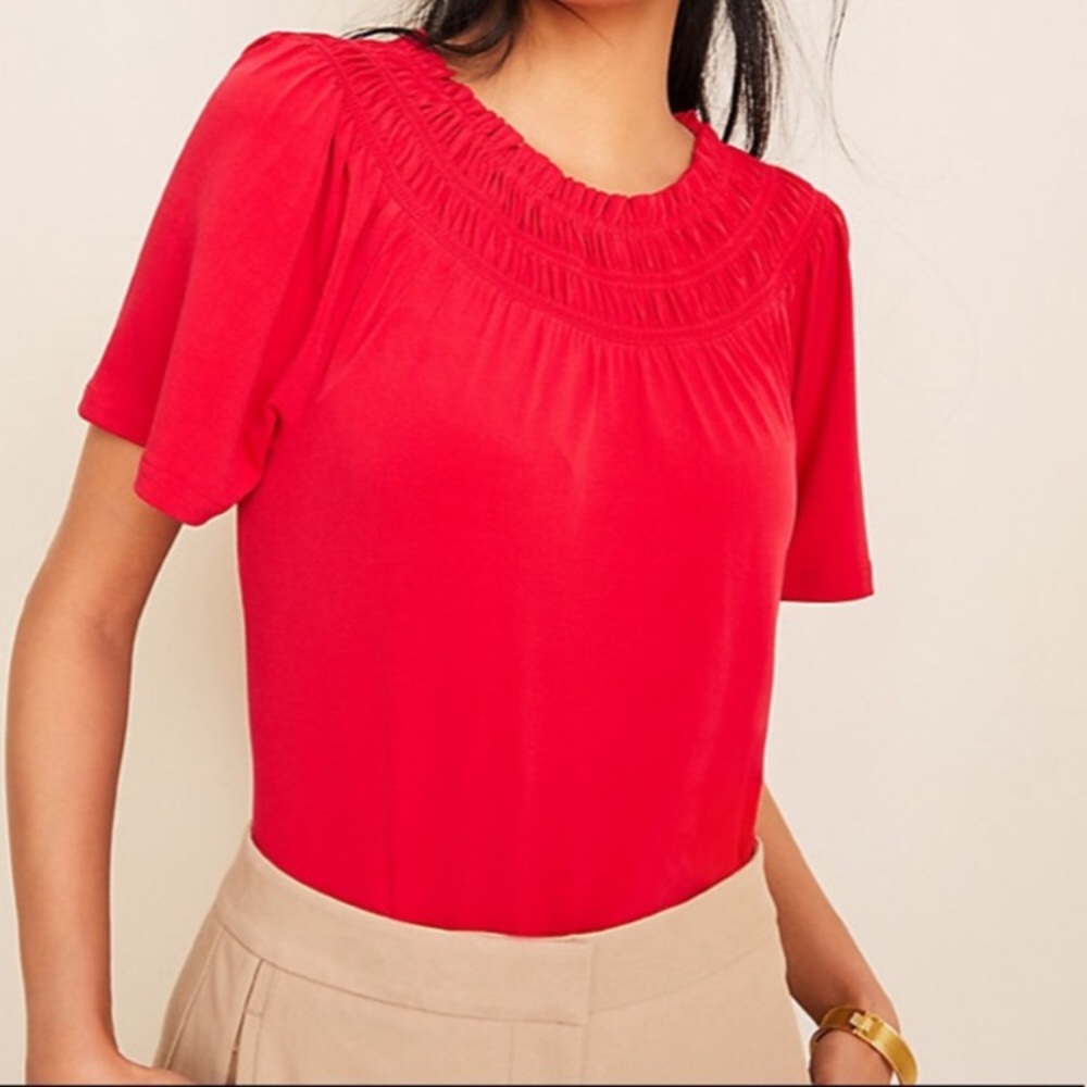 ANN TAYLOR MATTE JERSEY SMOCK NECKED TOP NEW